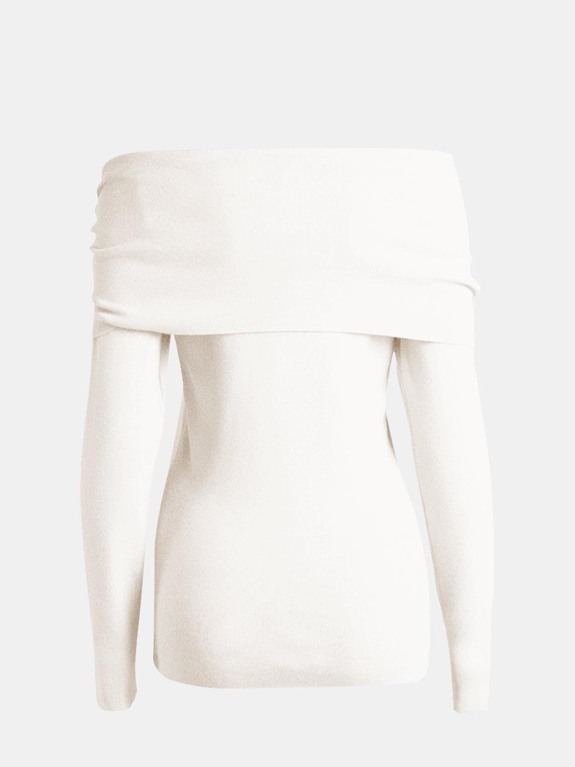 Off-Shoulder Long Sleeve Sweater - Clothes For Her Online Store