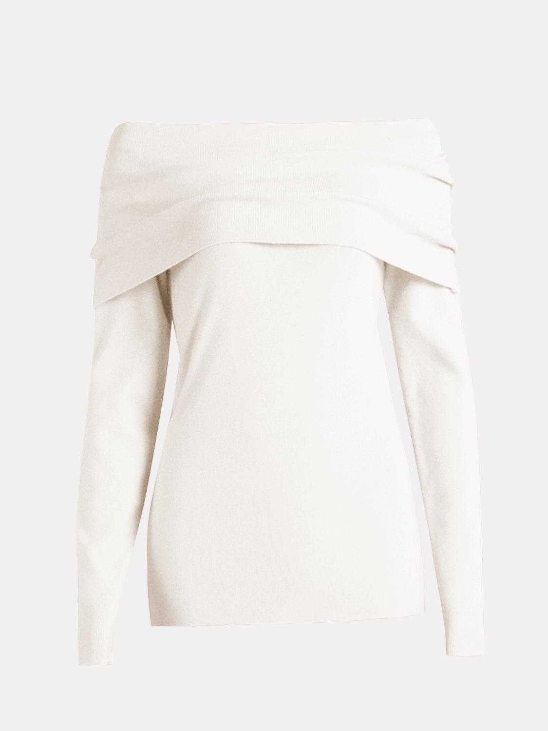 Off-Shoulder Long Sleeve Sweater - Clothes For Her Online Store
