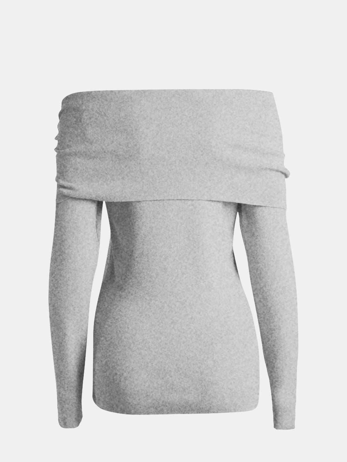 Off-Shoulder Long Sleeve Sweater - Clothes For Her Online Store