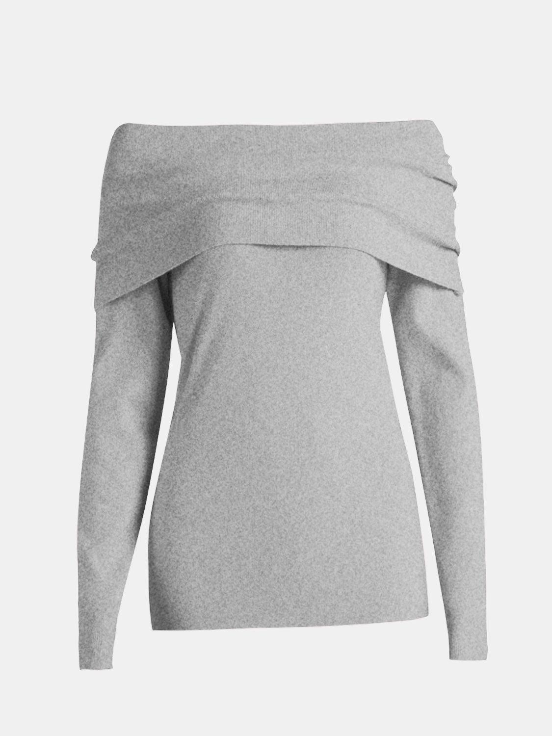 Off-Shoulder Long Sleeve Sweater - Clothes For Her Online Store