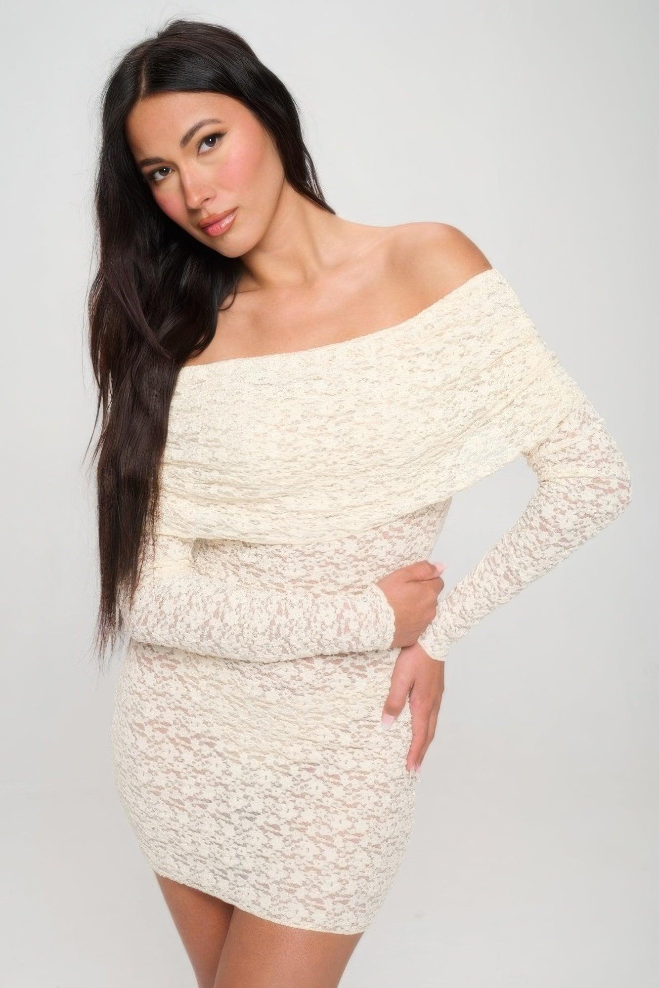 Off Shoulder Lace Dress - Clothes For Her Online Store