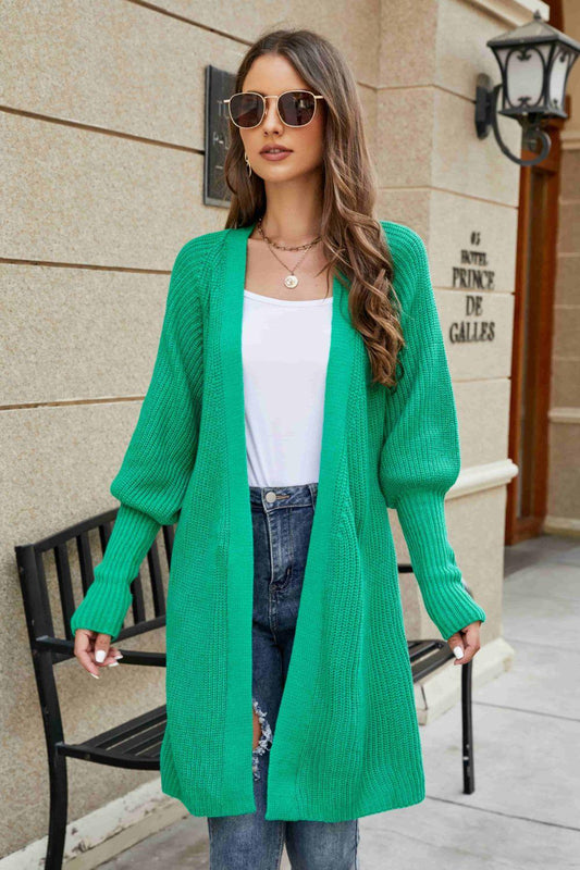 Open Front Lantern Sleeve Cardigan - Clothes For Her Online Store