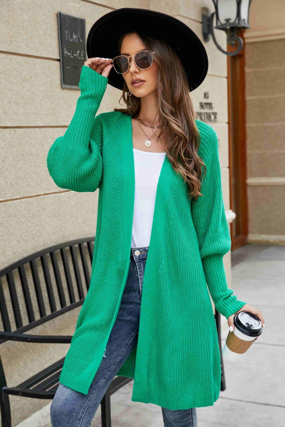 Open Front Lantern Sleeve Cardigan - Clothes For Her Online Store