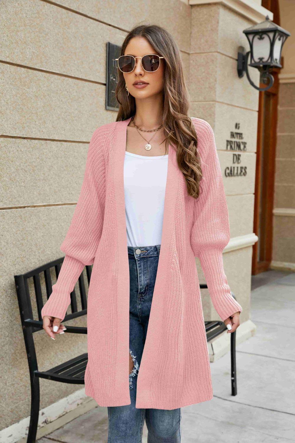 Open Front Lantern Sleeve Cardigan - Clothes For Her Online Store