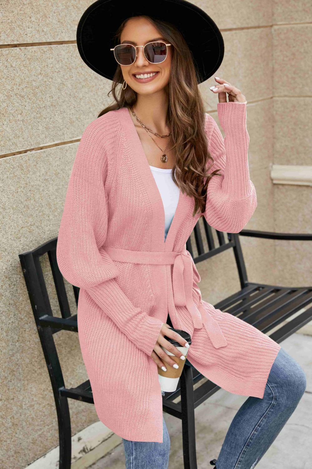 Open Front Lantern Sleeve Cardigan - Clothes For Her Online Store