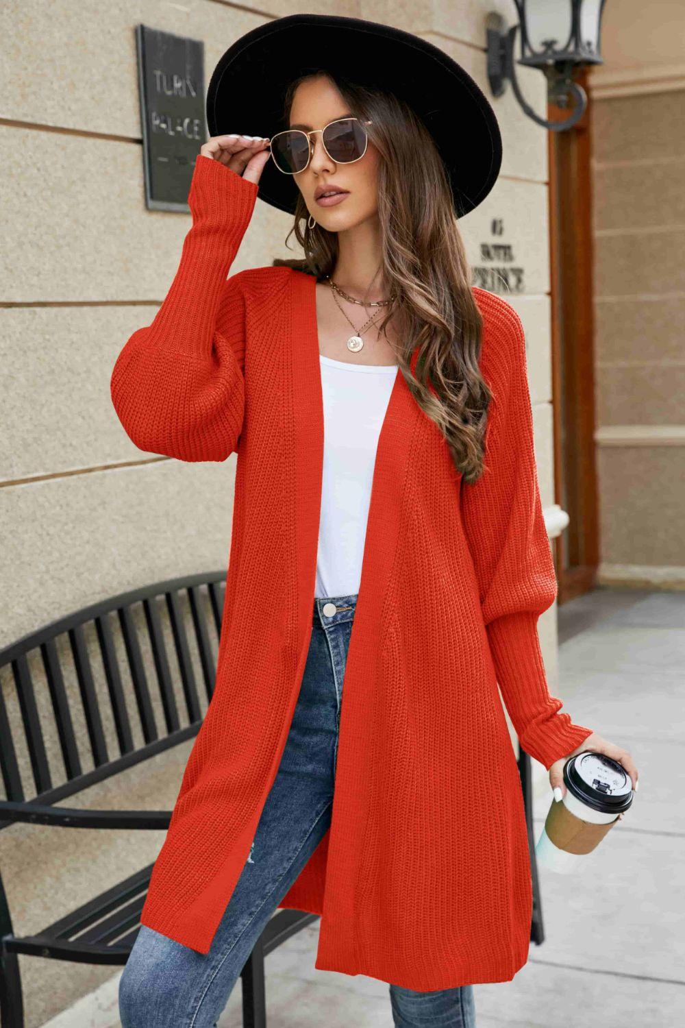 Open Front Lantern Sleeve Cardigan - Clothes For Her Online Store