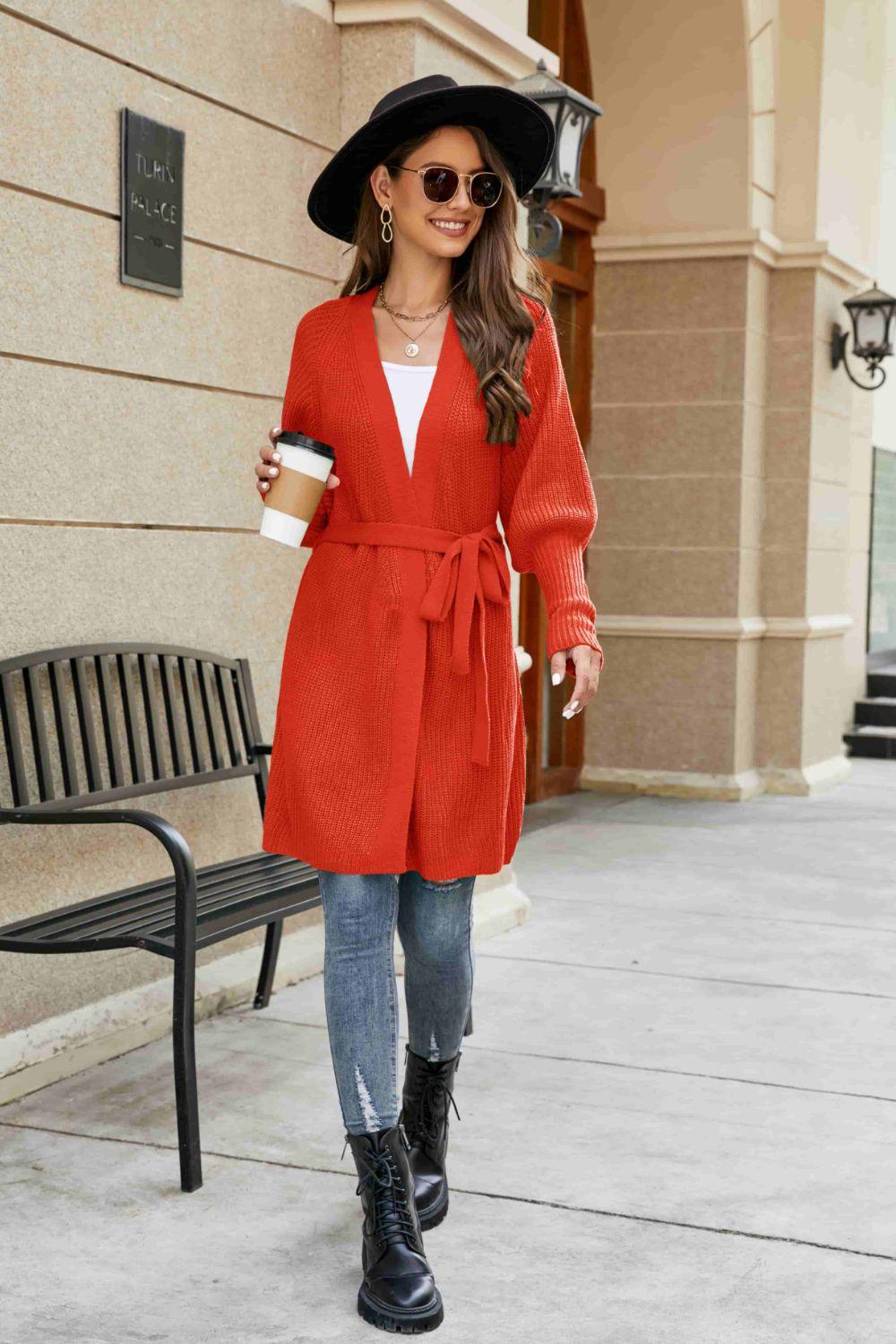 Open Front Lantern Sleeve Cardigan - Clothes For Her Online Store