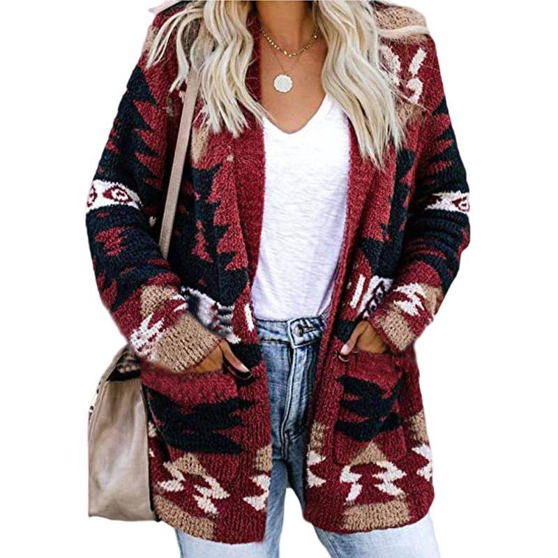 Open Front Sweater Christmas Print Knit Cardigan - Clothes For Her Online Store