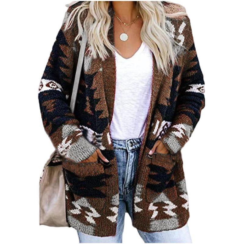 Open Front Sweater Christmas Print Knit Cardigan - Clothes For Her Online Store