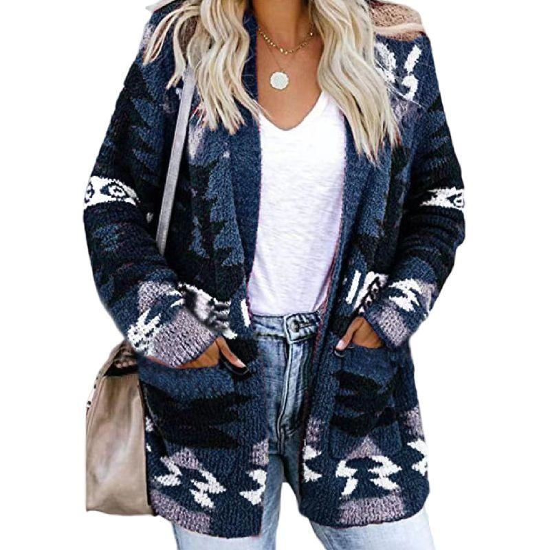 Open Front Sweater Christmas Print Knit Cardigan - Clothes For Her Online Store
