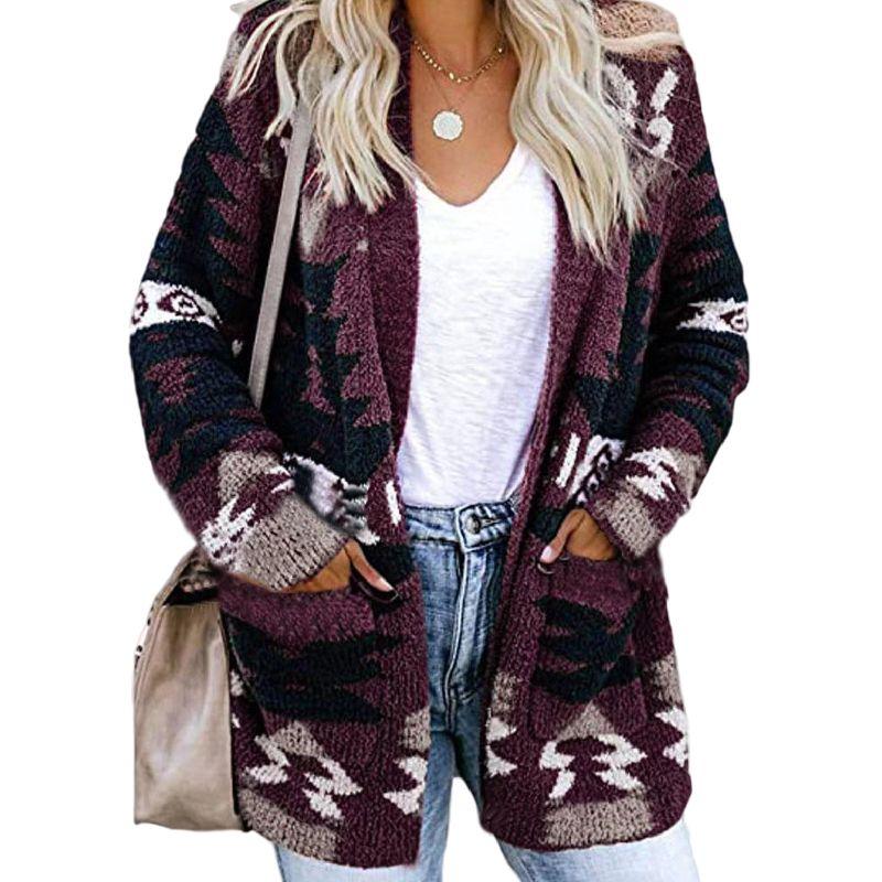 Open Front Sweater Christmas Print Knit Cardigan - Clothes For Her Online Store