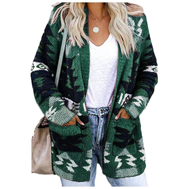 Open Front Sweater Christmas Print Knit Cardigan - Clothes For Her Online Store