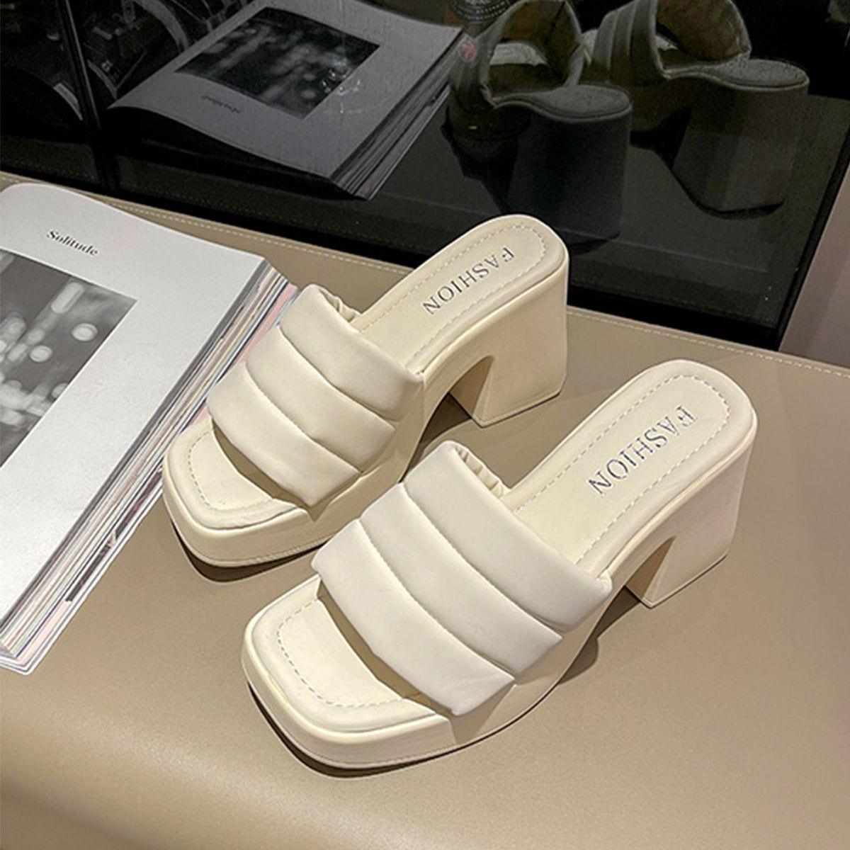 Open Toe Block Heel Sandals - Clothes For Her Online Store