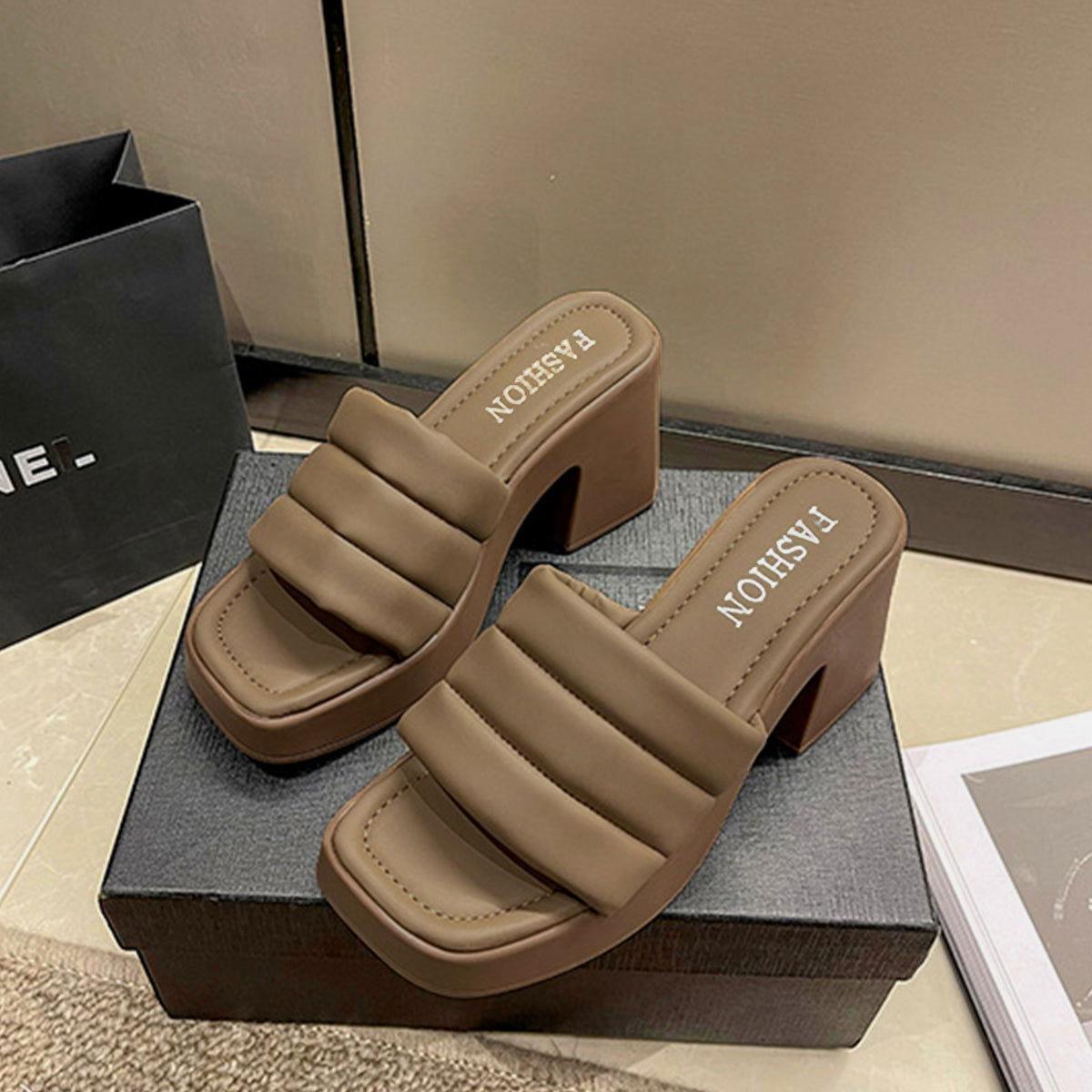 Open Toe Block Heel Sandals - Clothes For Her Online Store