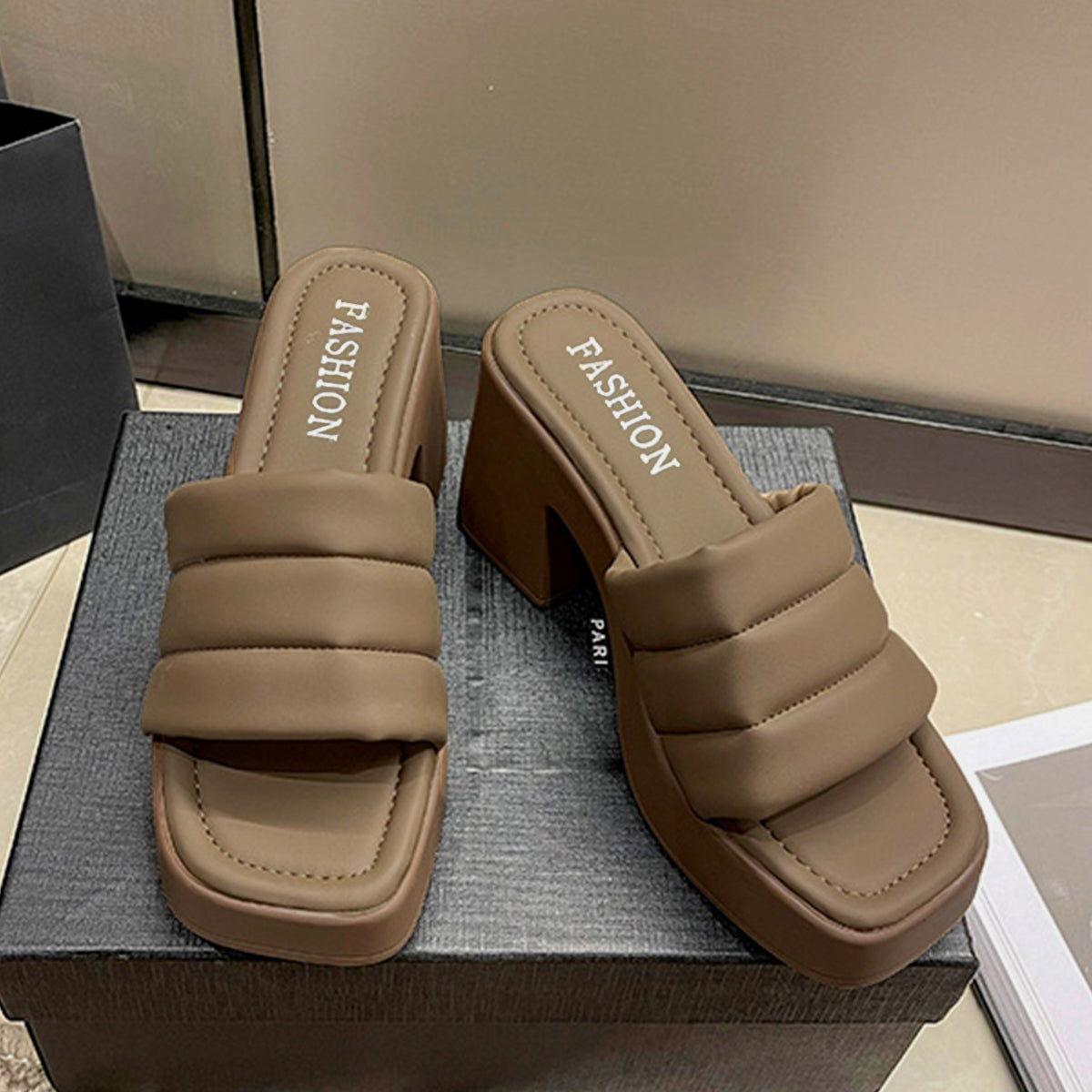 Open Toe Block Heel Sandals - Clothes For Her Online Store