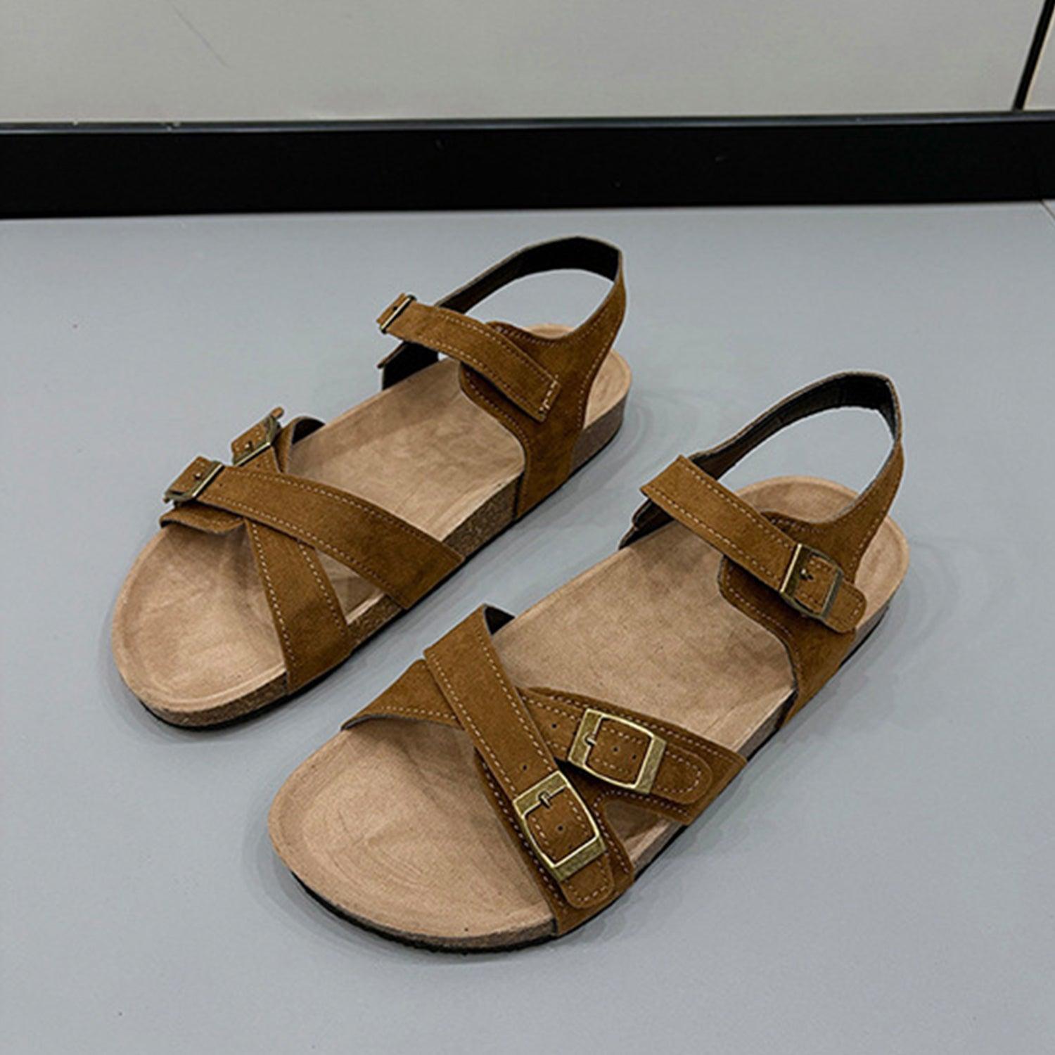 Open Toe Flat Buckle Sandals - Clothes For Her Online Store