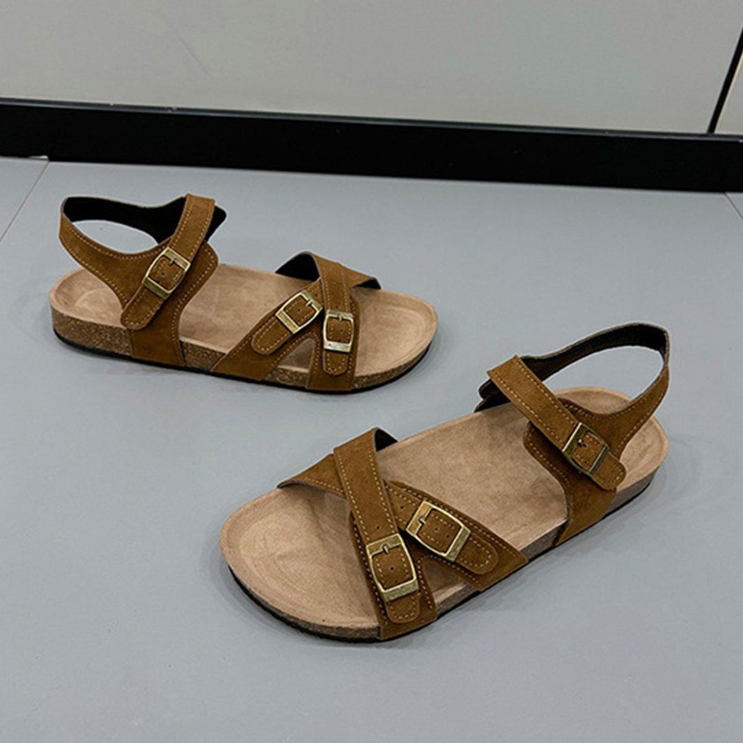 Open Toe Flat Buckle Sandals - Clothes For Her Online Store
