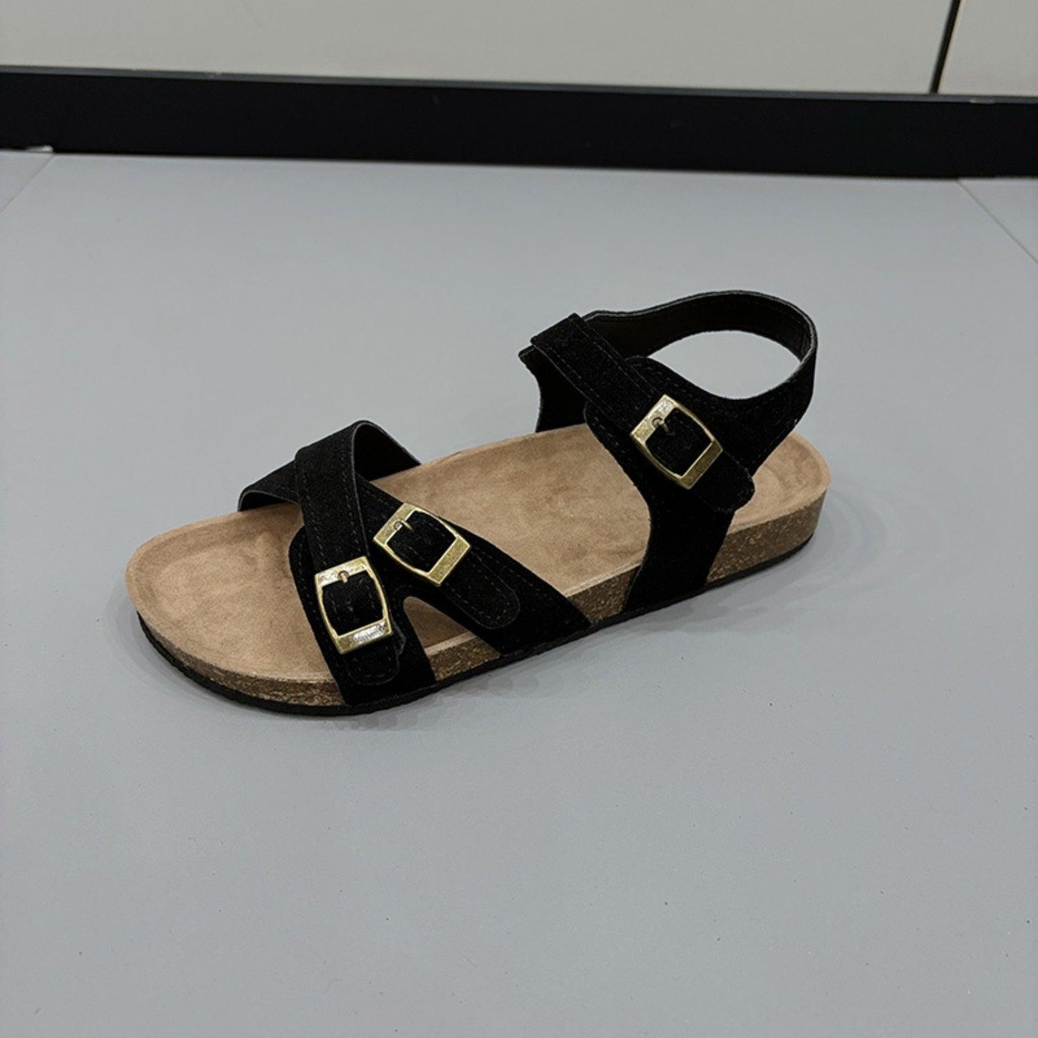 Open Toe Flat Buckle Sandals - Clothes For Her Online Store