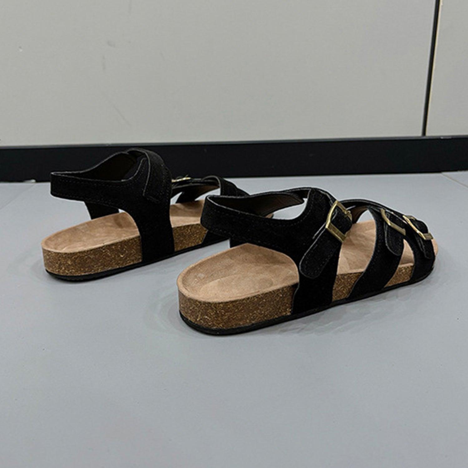 Open Toe Flat Buckle Sandals - Clothes For Her Online Store