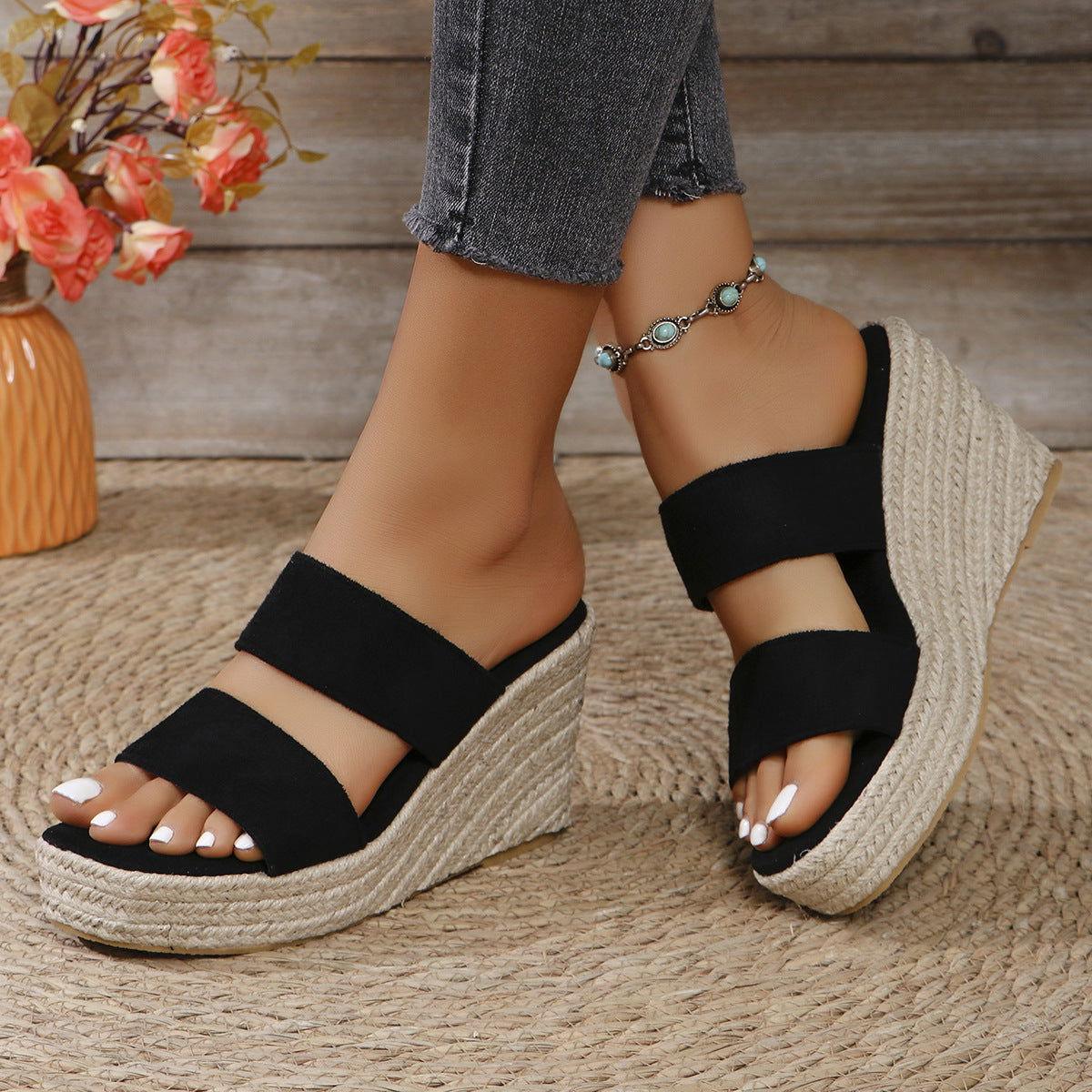 Open Toe Platform Wedge Sandals - Clothes For Her Online Store