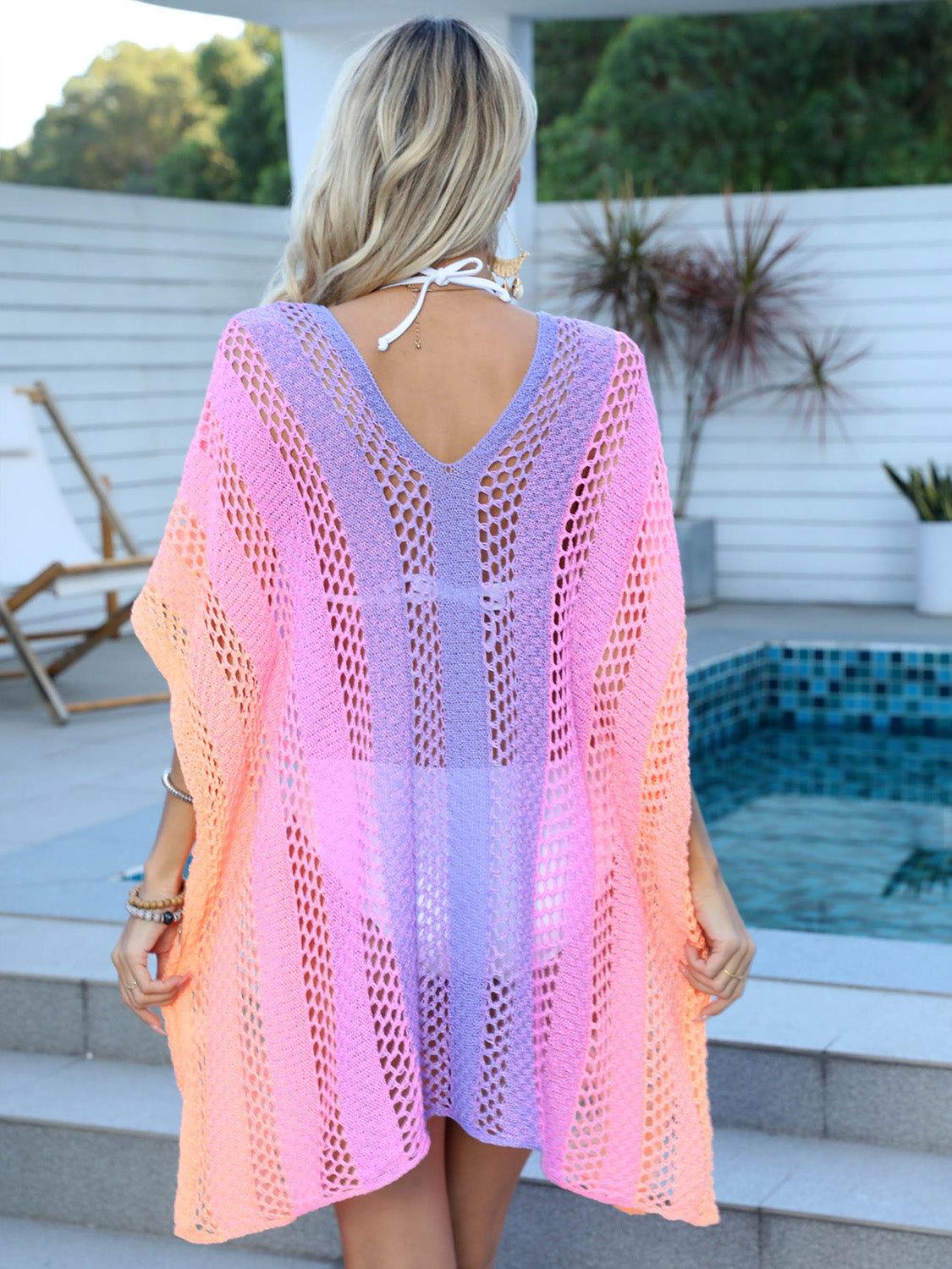 Openwork Contrast V-Neck Cover-Up - Clothes For Her Online Store
