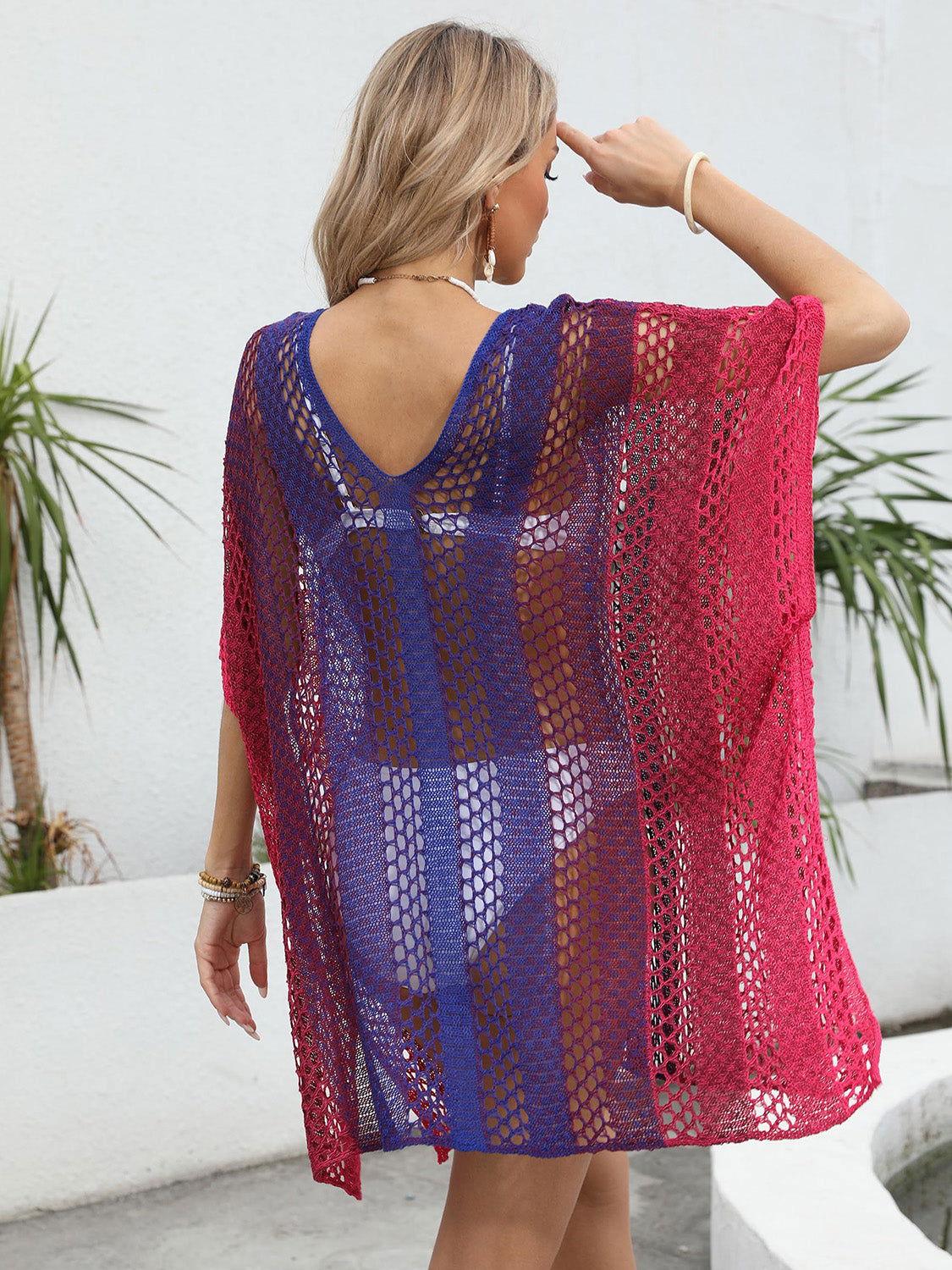 Openwork Contrast V-Neck Cover-Up - Clothes For Her Online Store