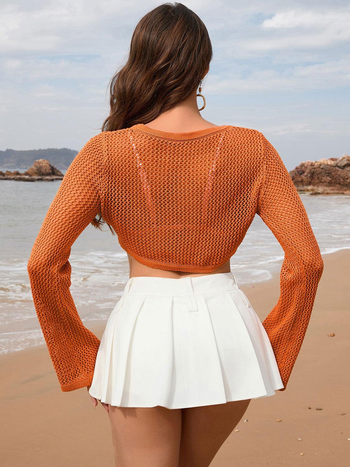 Openwork Long Sleeve Cover-Up - Clothes For Her Online Store