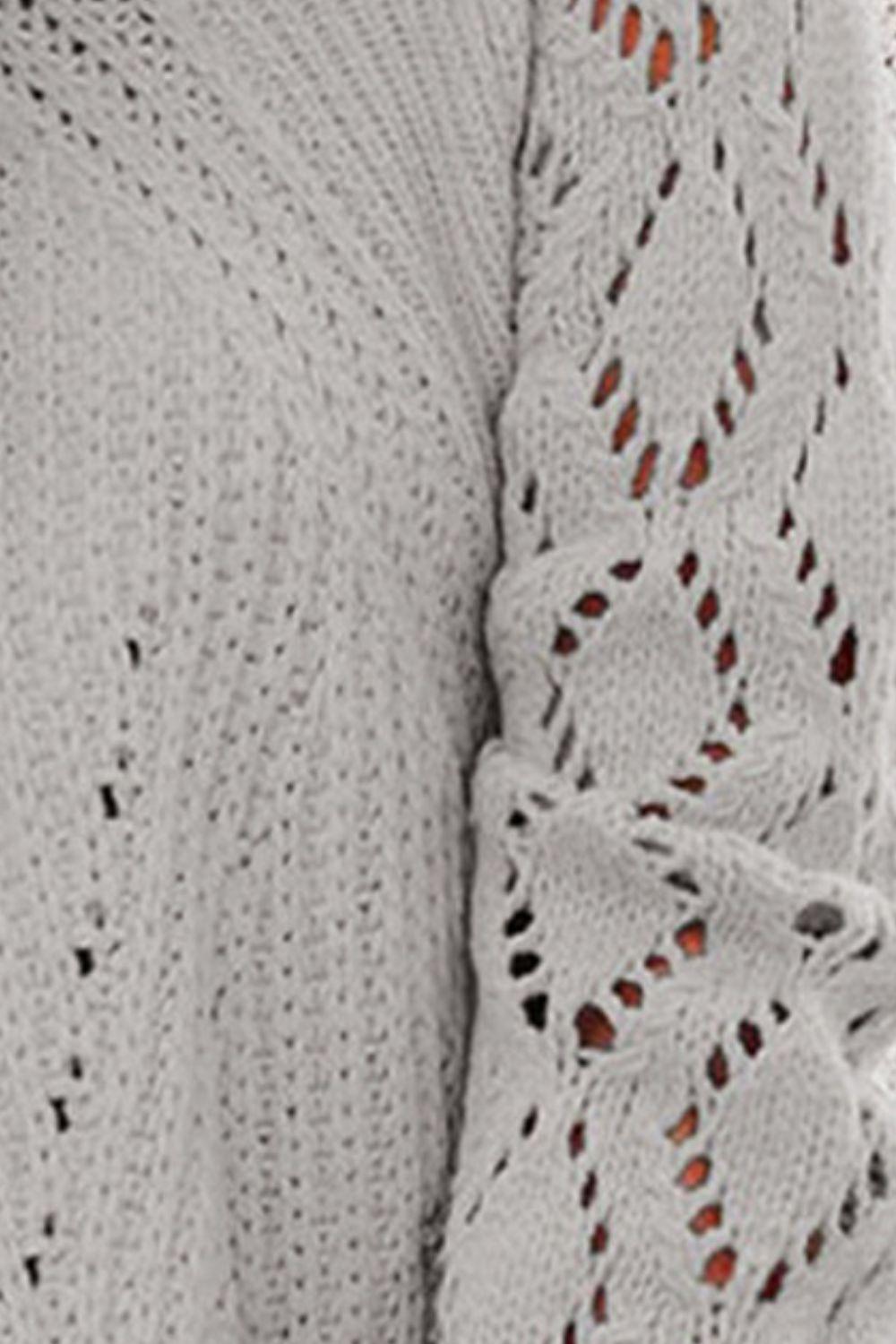 Openwork Round Neck Lantern Sleeve Sweater - Clothes For Her Online Store