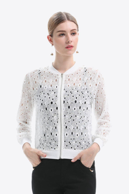 Openwork Zip Up Jacket - Clothes For Her Online Store