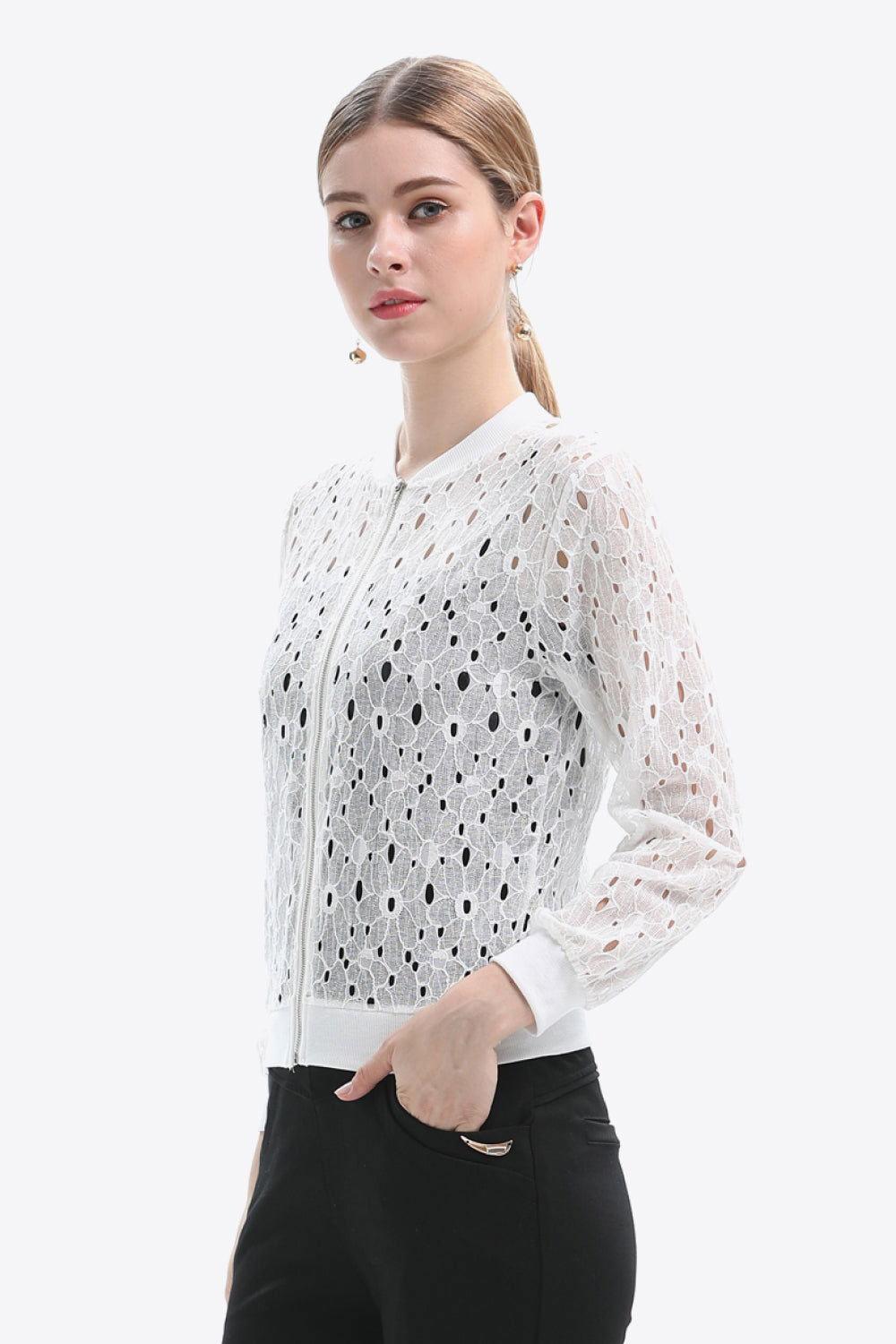Openwork Zip Up Jacket - Clothes For Her Online Store