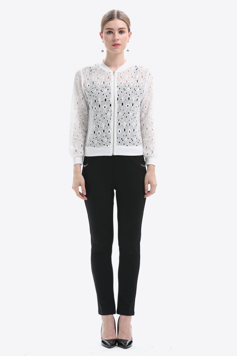 Openwork Zip Up Jacket - Clothes For Her Online Store