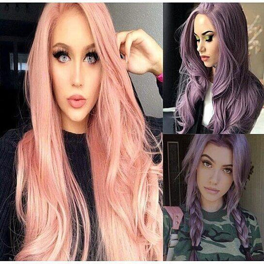Orange Pink Lace Wig Mixed Color Glueless Long Natural Wavy Middle Part Synthetic Lace Front Wigs For Women Half Hand Tied Heat Resistant - Clothes For Her Online Store