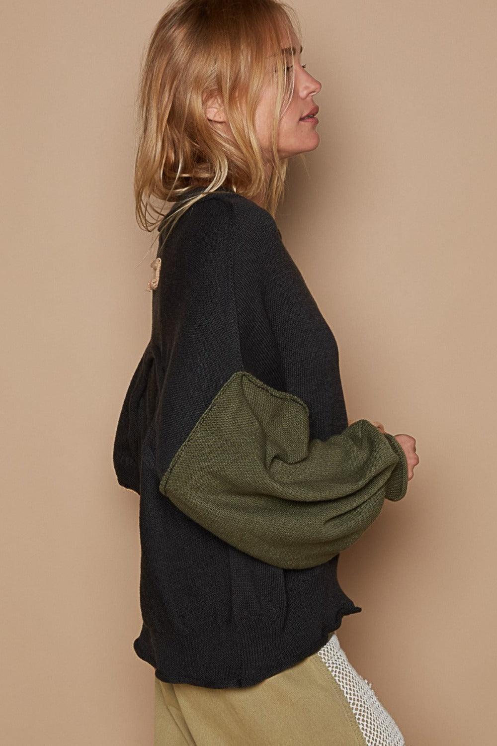POL Color Block Roll Hem Hacci Sweater - Clothes For Her Online Store