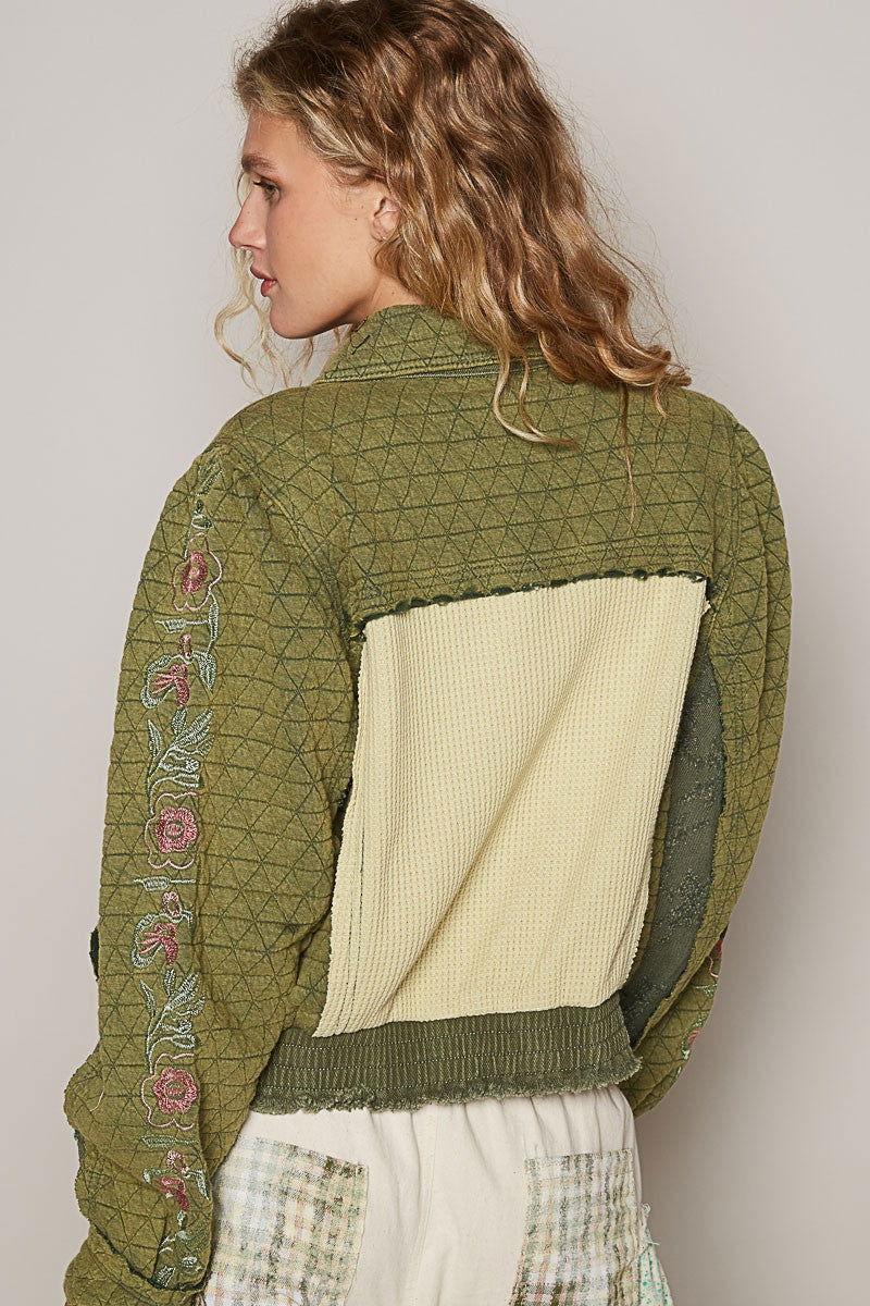 POL Embroidered Sleeve Raw Edge Quilted Jacket - Clothes For Her Online Store