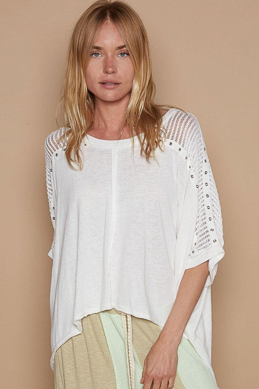 POL Eyelet Detail Studded High-Low Top - Clothes For Her Online Store