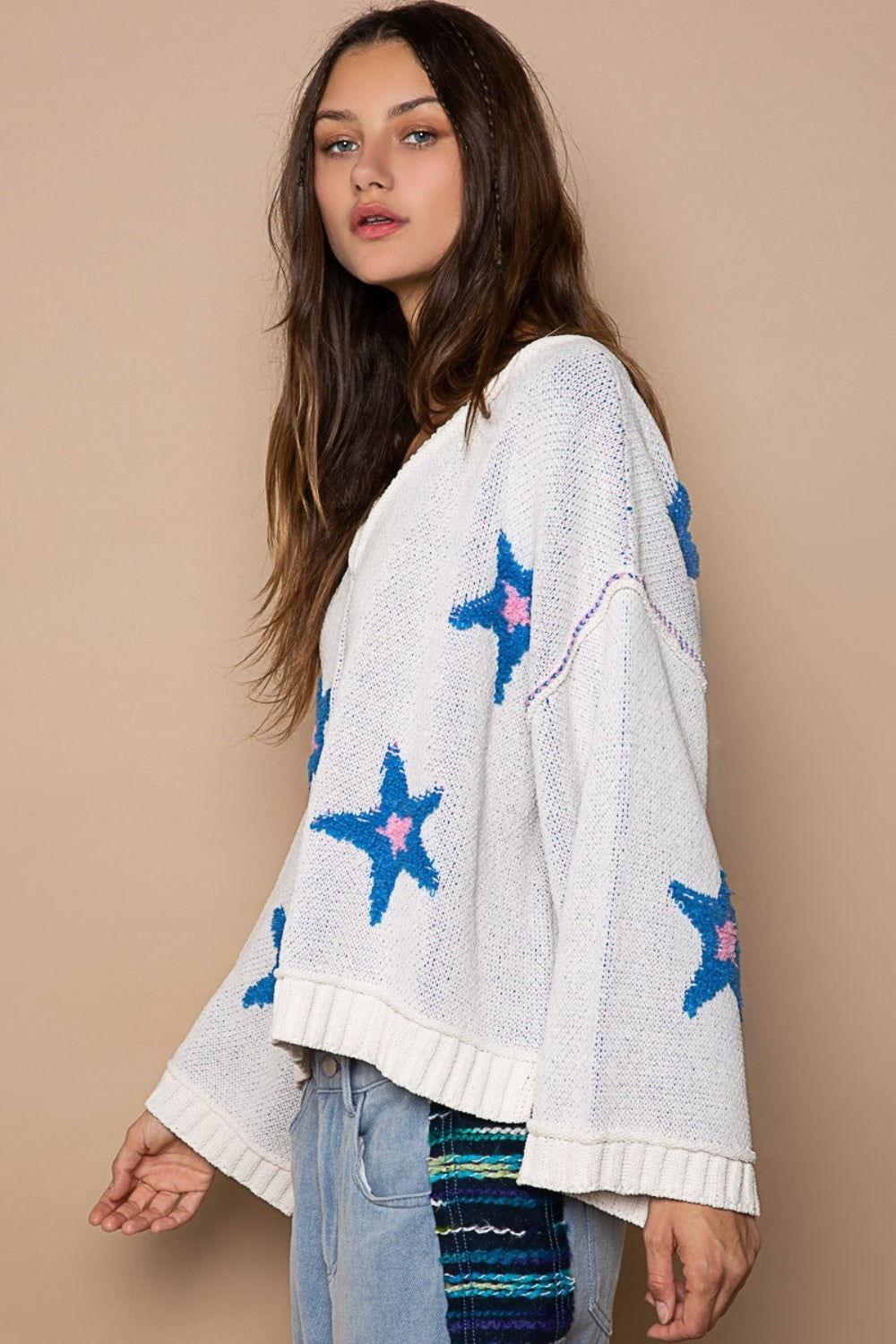 POL Long Sleeve Star Patch Sweater - Clothes For Her Online Store