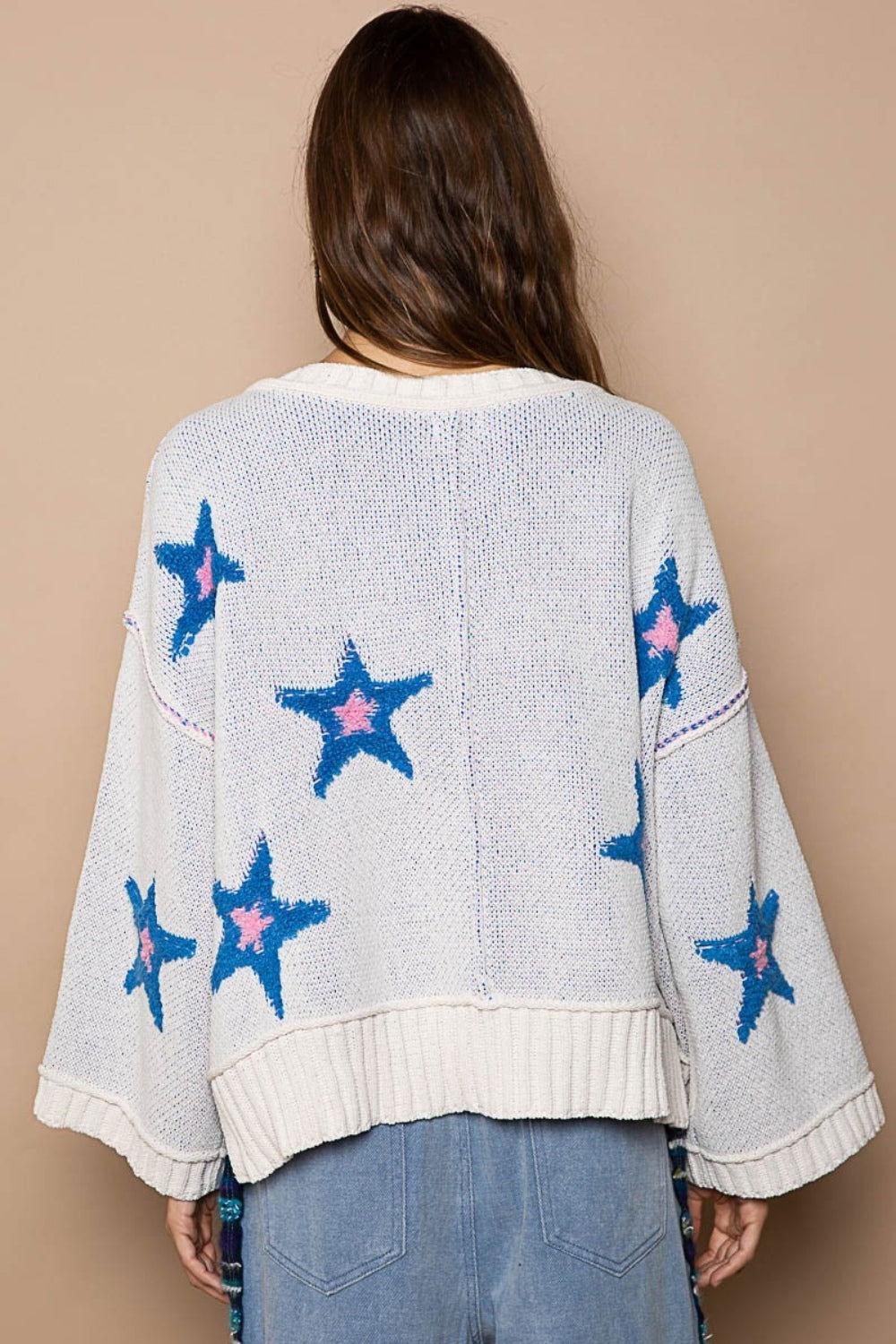 POL Long Sleeve Star Patch Sweater - Clothes For Her Online Store