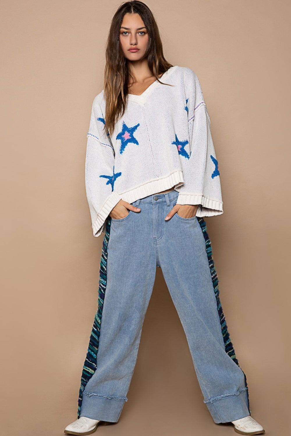 POL Long Sleeve Star Patch Sweater - Clothes For Her Online Store