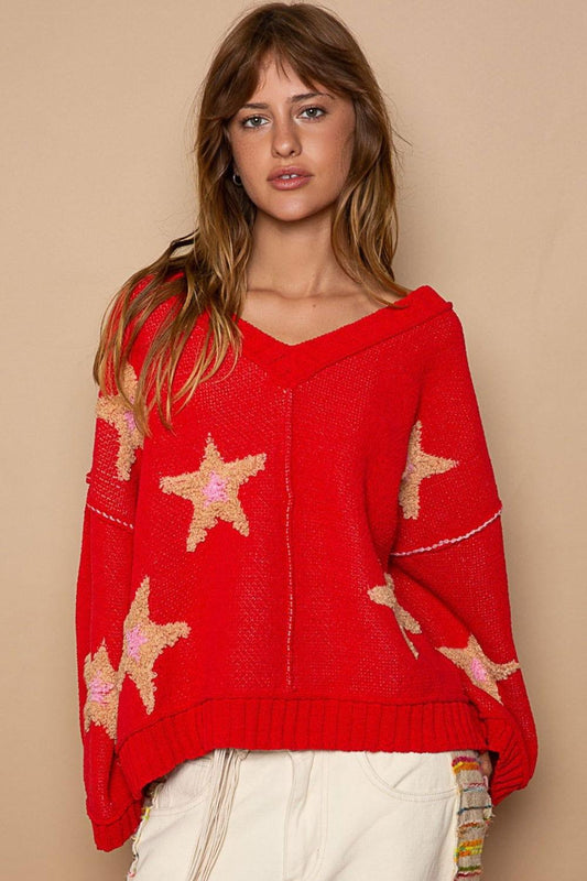 POL Long Sleeve Star Patch Sweater - Clothes For Her Online Store