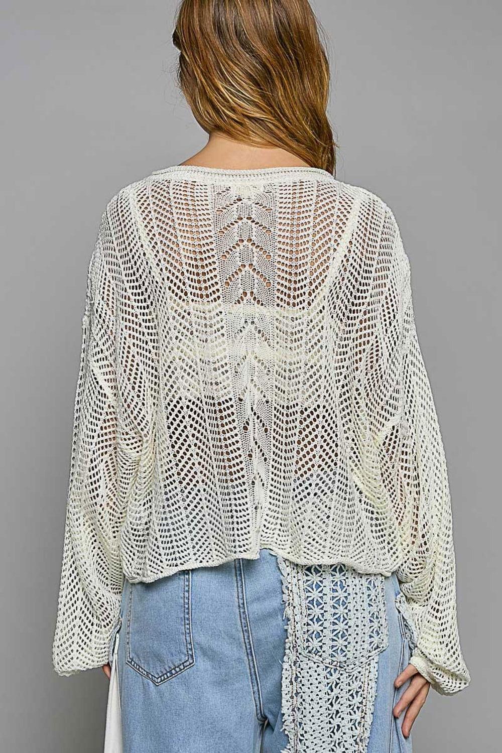 POL Openwork Balloon Sleeve Knit Cover Up - Clothes For Her Online Store