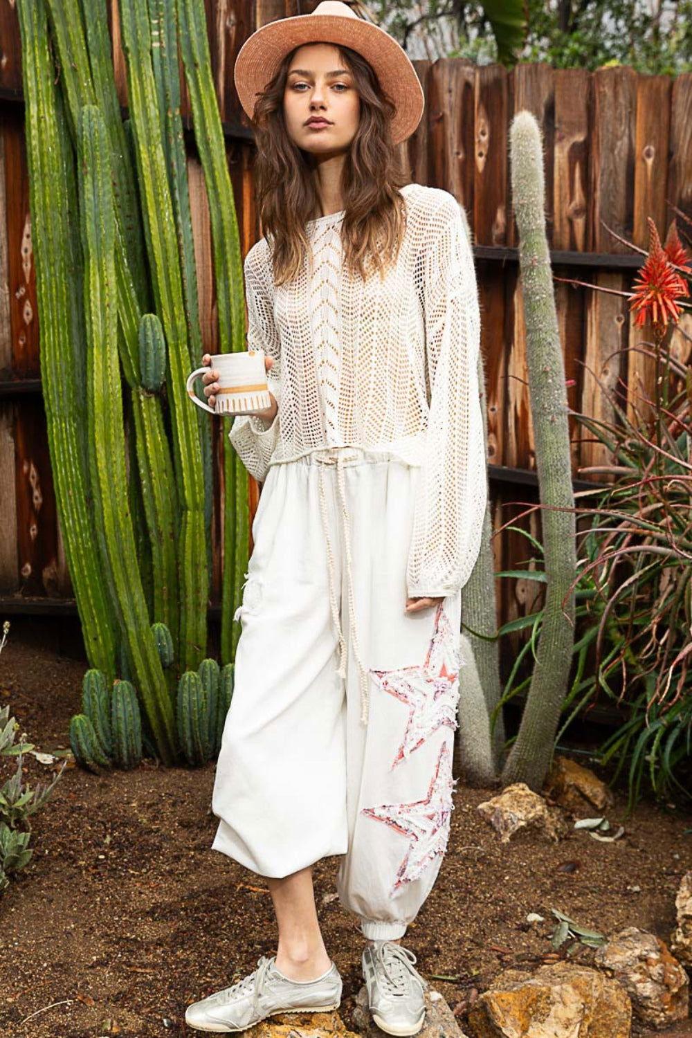 POL Openwork Balloon Sleeve Knit Cover Up - Clothes For Her Online Store