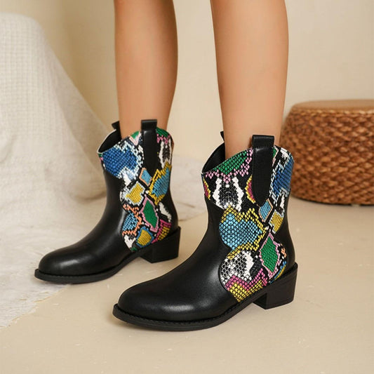 PU Leather Color Block Boots - Clothes For Her Online Store