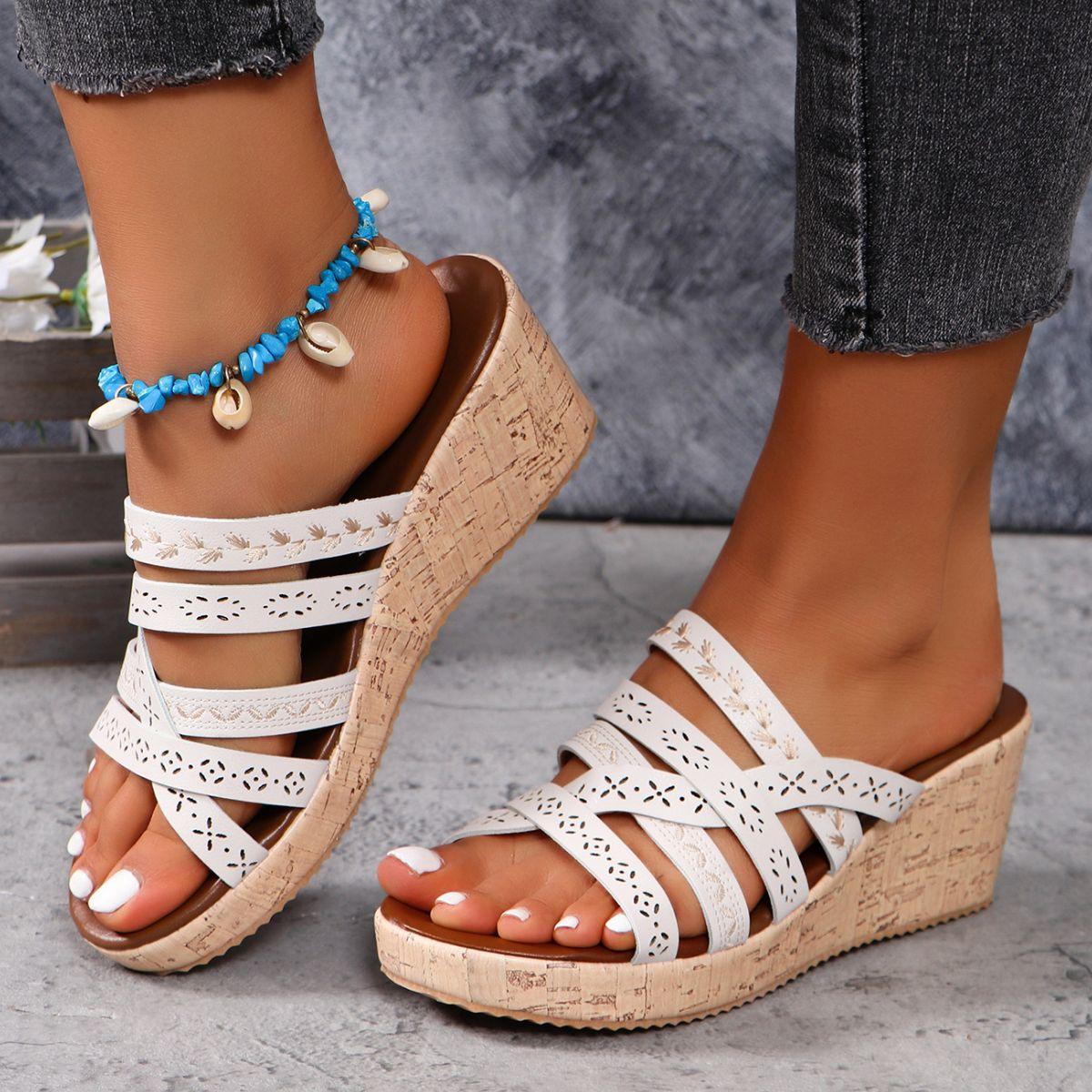 PU Leather Crisscross Wedge Sandals - Clothes For Her Online Store