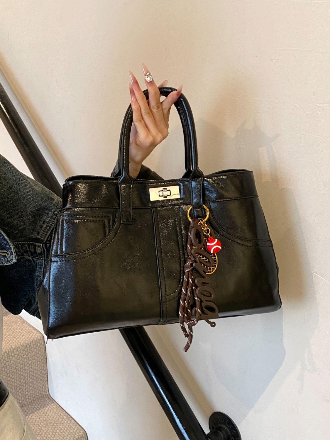 PU Leather Handbag with Pendant - Clothes For Her Online Store