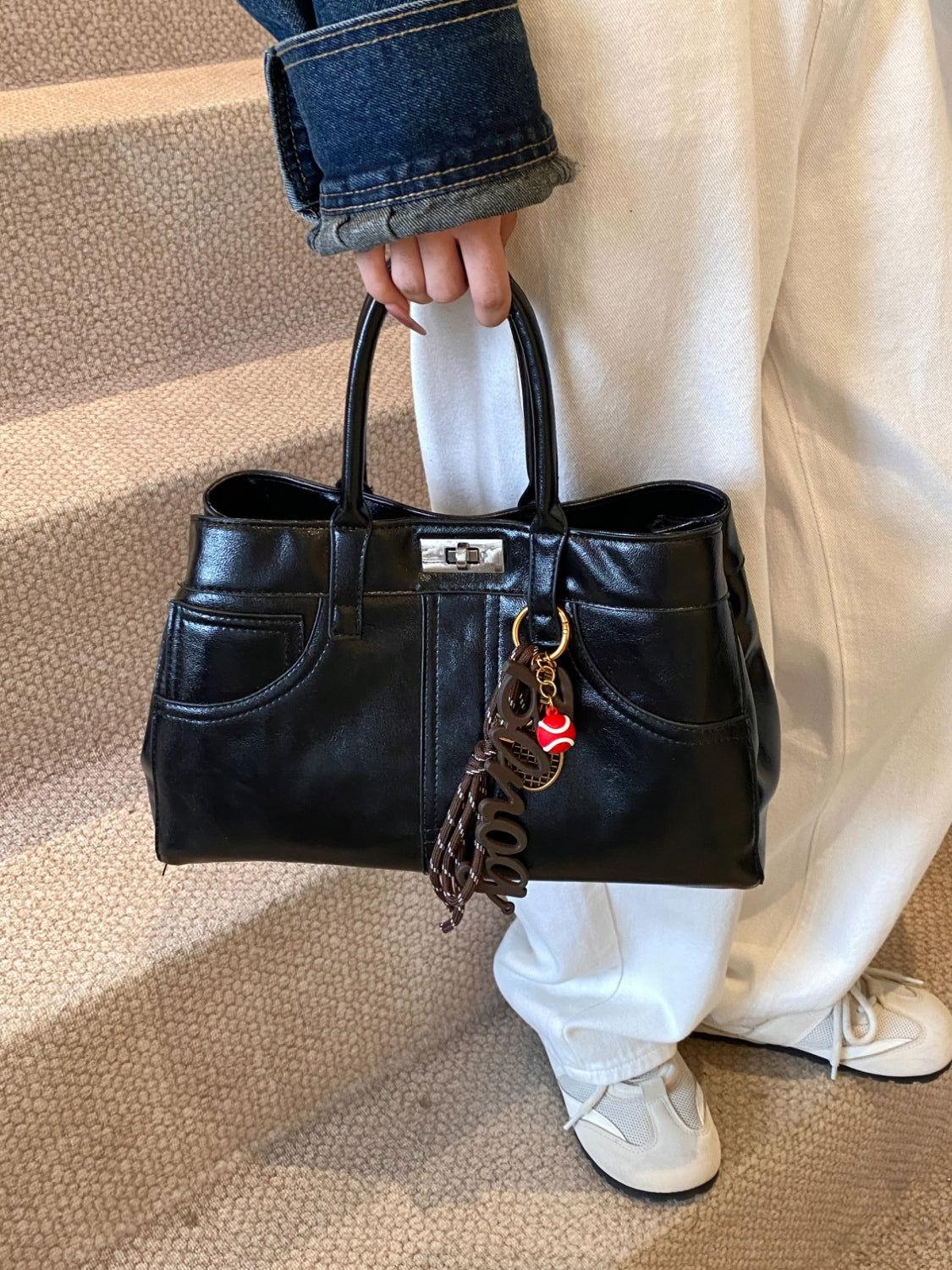 PU Leather Handbag with Pendant - Clothes For Her Online Store
