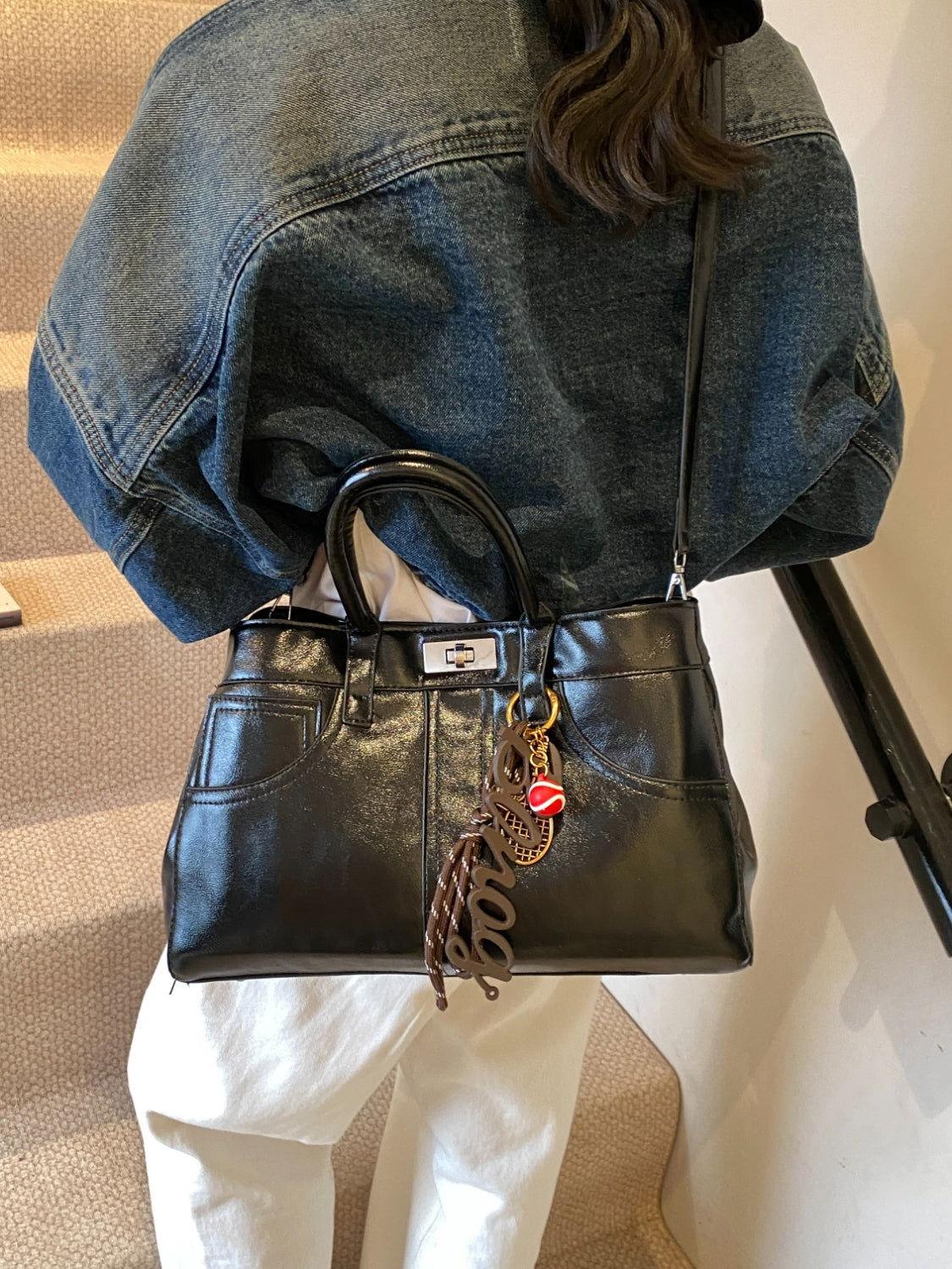 PU Leather Handbag with Pendant - Clothes For Her Online Store