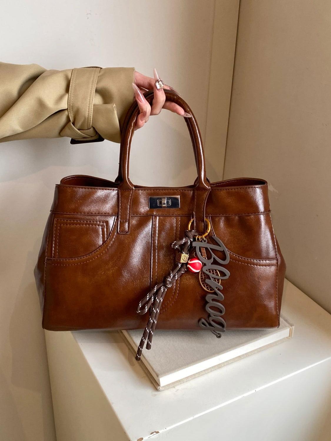 PU Leather Handbag with Pendant - Clothes For Her Online Store