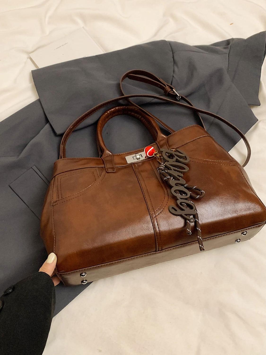 PU Leather Handbag with Pendant - Clothes For Her Online Store
