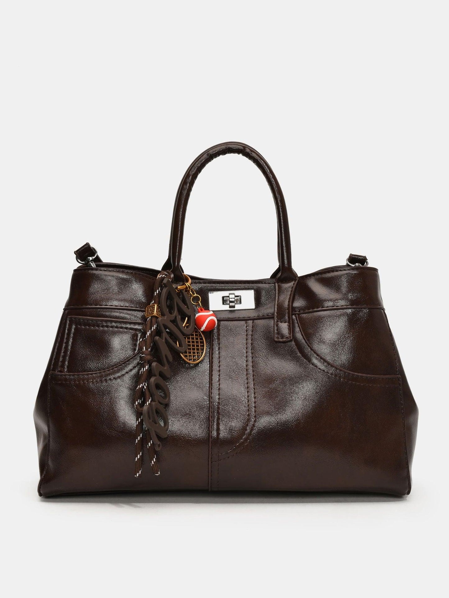 PU Leather Handbag with Pendant - Clothes For Her Online Store