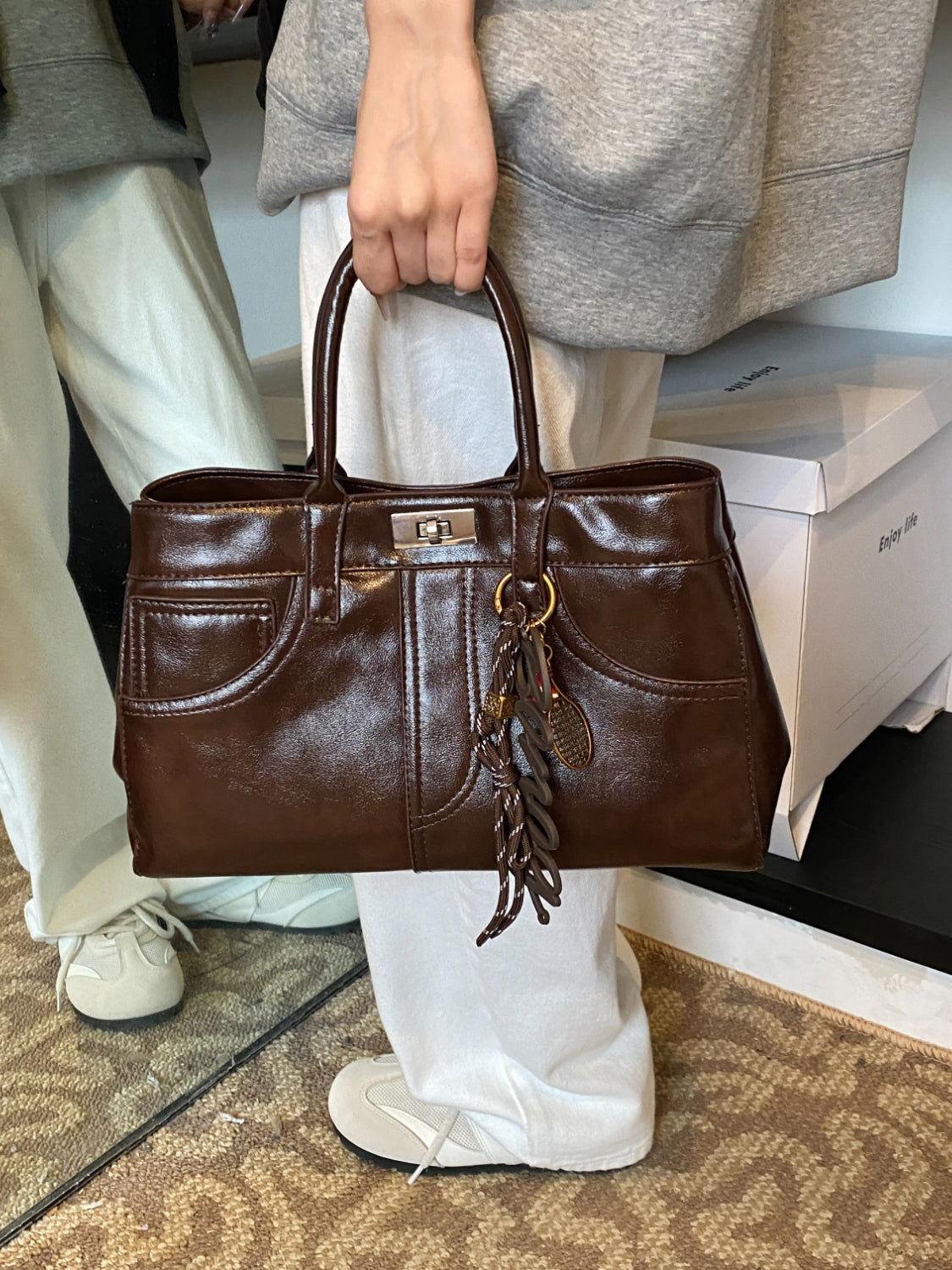 PU Leather Handbag with Pendant - Clothes For Her Online Store